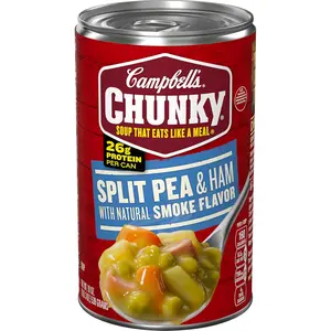 Campbell’s Chunky Split Pea Soup with Ham, 19 oz Can – Hearty Pea & Vegetable Soup, 26g Protein, Ready-to-Eat Microwave Meal