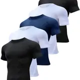 Men’s 5-Pack Short Sleeve Compression Shirts - Round Neck, UV+Dry Fast, Athletic Breathable Base Layer Undershirts for Gym/Run/Walk Summer Sports Tops,outdoorfun