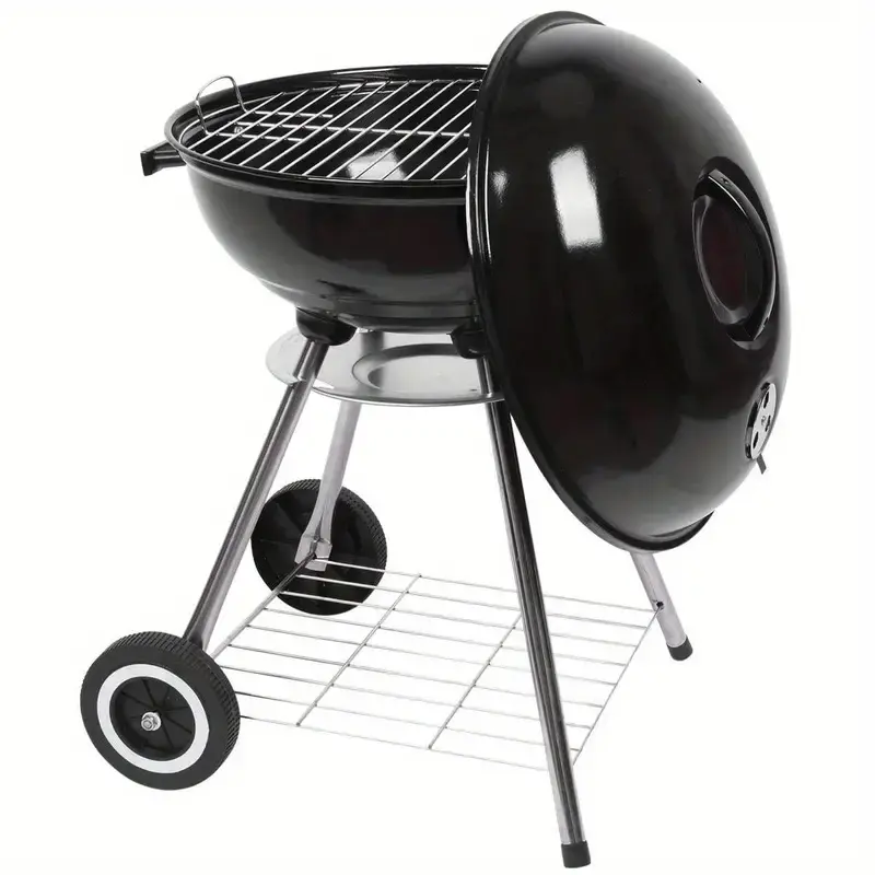 17-in Black Heavy-Duty Coal Kettle Grill - Thickened Bowl, Wheels, Chicken Rack for Outdoor Camping, Tailgating - Outdoor Cooking, Open Flame, Campfire, Grill Style Charcoal Barbecues