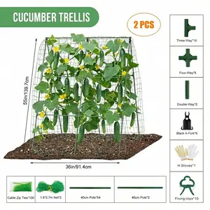 2 Pack Heavy Duty Cucumber Trellis for Climbing Plants, Vertical Garden Support for Raised Beds with Netting, Sturdy Vegetable Trellis for Tomatoes, Peas, Beans