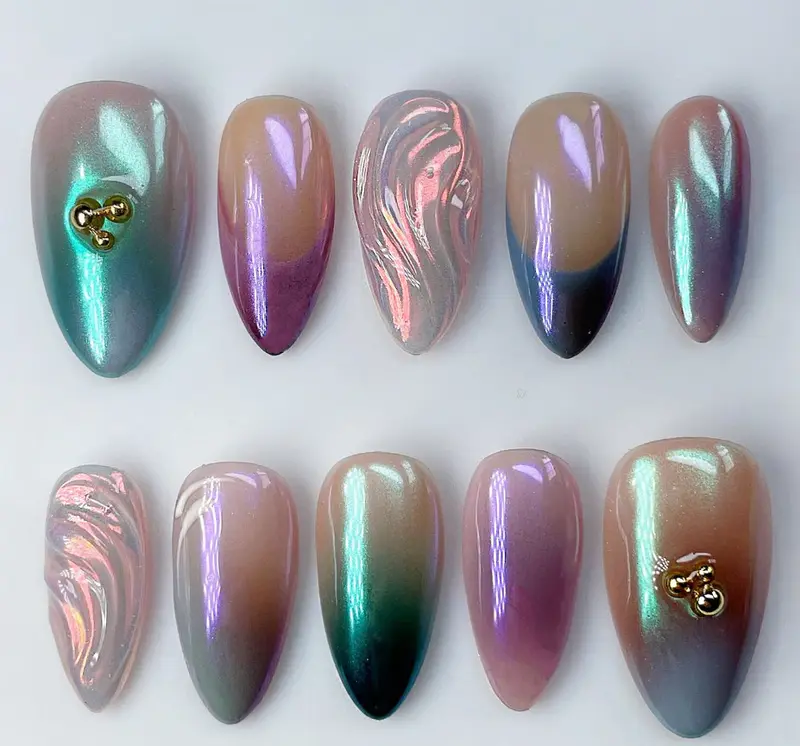 Chrome ombre color french nails /custom press on nails/ hand made Press on Nails/Faux Acrylic Nails Euniqualandfair