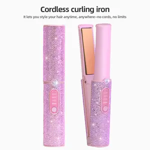 Cordless Hair Straightener 2 in 1, Portable Flat Iron & Curling Iron, Mini Travel Hair Straightener with 5000mAh Battery, Heats to 480°F in 30s, Diamond Design, Festival-Ready Merch, Perfect for Women, Birthday Gift for Girls.
