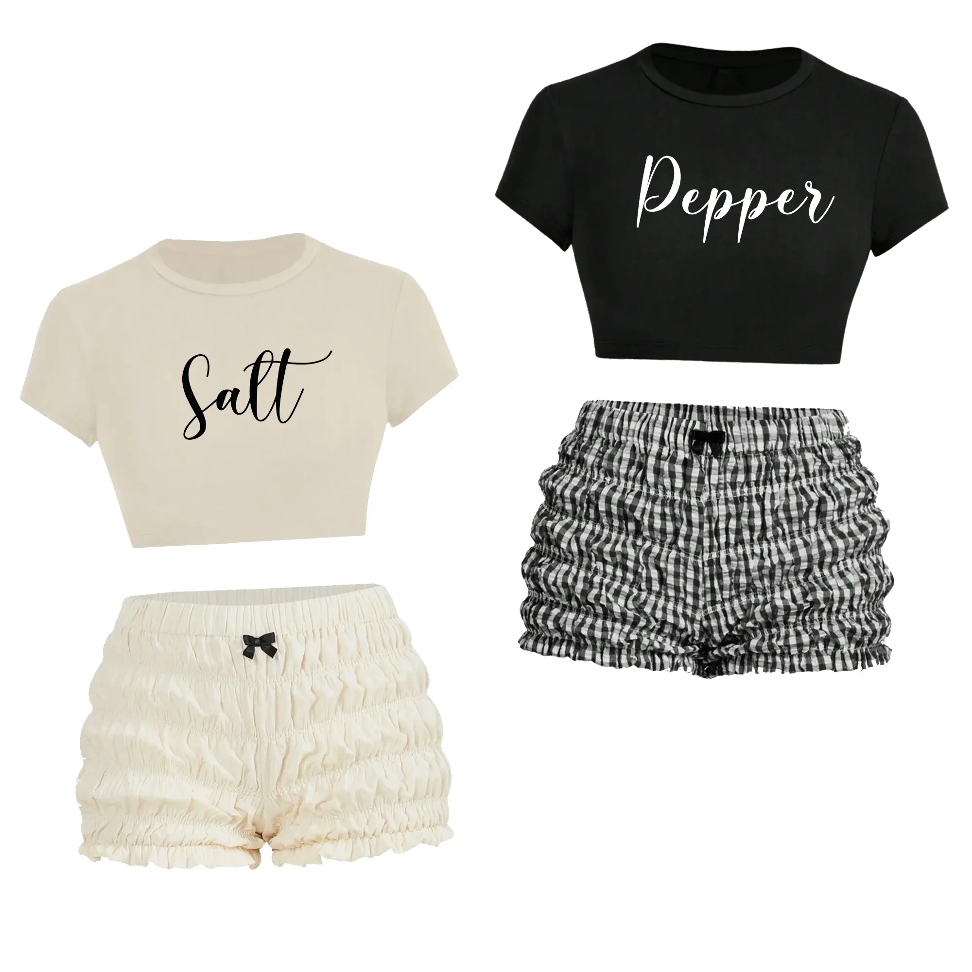 Salt and Pepper Womens Sexy Costume, Crop Shirt Checkered Bloomers, Dress Up Halloween, Salt and Peppa Friends Matching Funny Costume