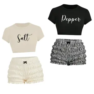 Salt and Pepper Womens Sexy Costume, Crop Shirt Checkered Bloomers, Dress Up Halloween, Salt and Peppa Friends Matching Funny Costume