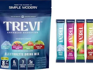 Trevi Sugar Free Electrolyte Drink Mix – Favorites Variety Pack (Arctic Frost, Berry Lemonade, Strawberry Kiwi & Cherry Lime) | 28 or 8 Stick Packs | 0g Sugar, Non-GMO, with 7 Vitamins & Minerals, 6 Electrolytes, Energy Hydration Drink Mix, Made in USA