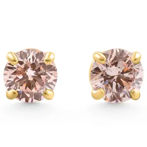 1/2Ct Pink Lab Grown Diamond Screw Back Studs Earrings 14K Yellow Gold