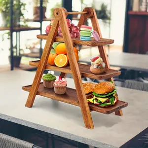 3-Tier Wooden Breakfast Serving Tray Stand, Rustic Log Cake Dessert Display Rack, Display Riser for Snacks, Tea, Fruit, Bread, Food Presentation, Party Decoration, Holiday Gift - Perfect for Christmas, Easter, Thanksgiving, Valentine's Day, Mother's Day