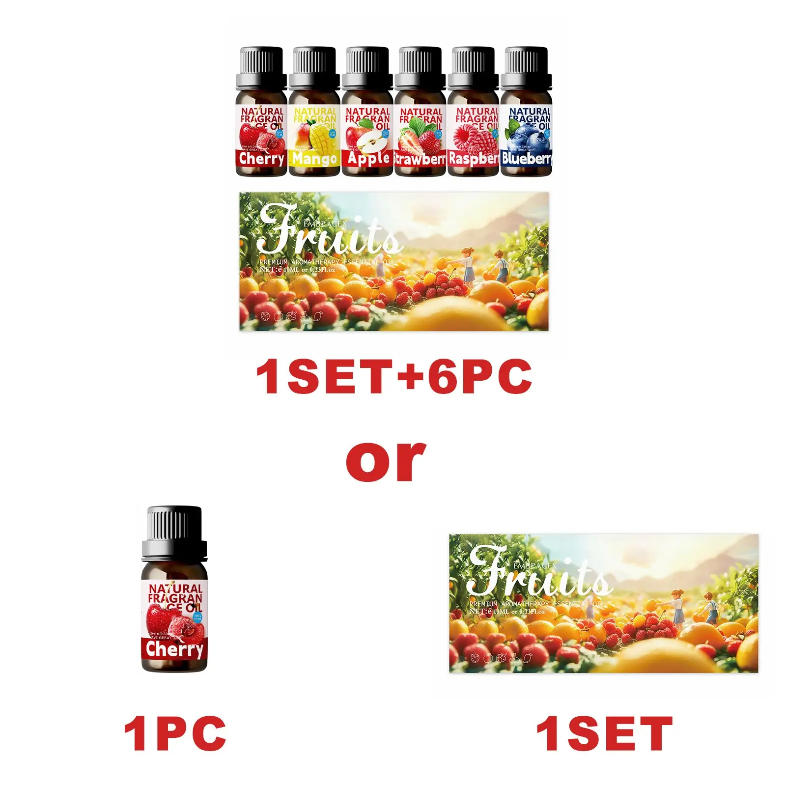 Fruit Scented Essential Oil Set, Alcohol-Free Long-Lasting Fragrance, Fragrance Oil Aroma, Scent Oils, Perfect for Diffusers & Gifts, Mango, Apple, Cherry Scents