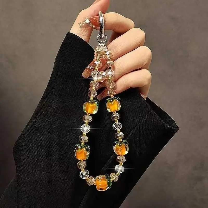 Premium-Look Glow-in-the-Dark  Persimmon Phone Chain Bag Key Pendant Phone Case Lanyard Handheld Short Style for Women HNV46
