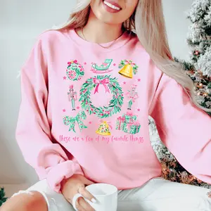 Women's Christmas Sweater, Favorite Things Christmas Sweatshirt, Holiday Festive Party, Christmas Ornament, Mistletoe, Nutcrackers, Sleigh, Christmas Gift for Her christmas shirt retro trendy christmas ugly xmas