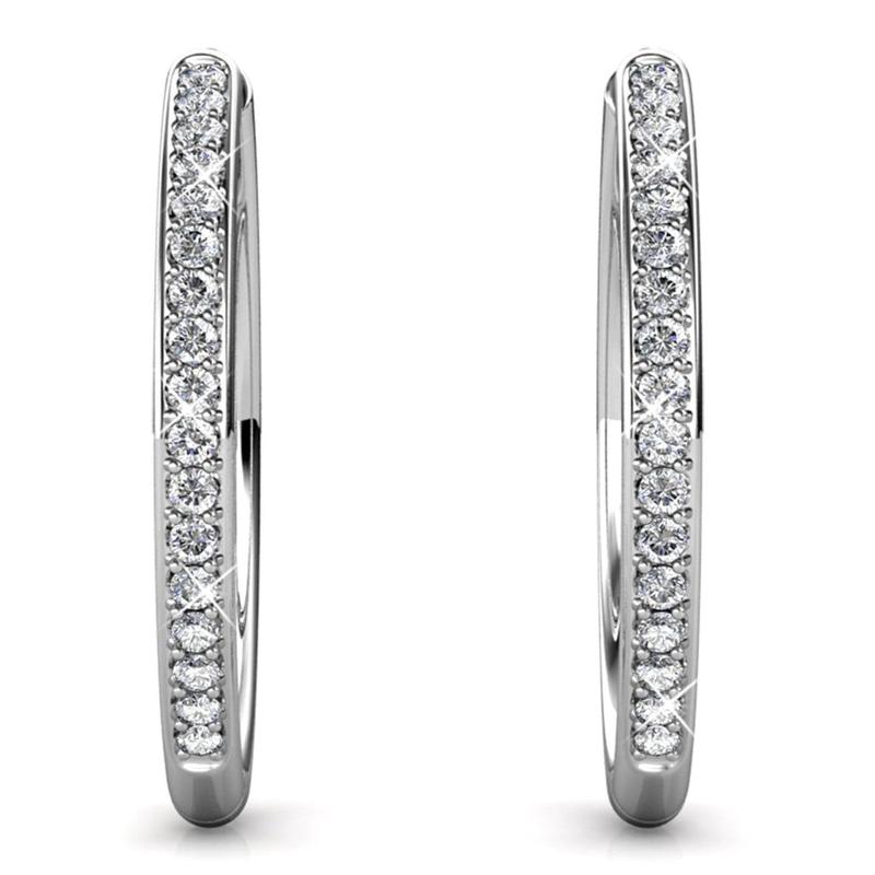 Cate & Chloe Bianca 18k White Gold Plated 25mm Hoop Earrings for Women – 34 Simulated Diamond Crystal Hoops – Hypoallergenic, Lead & Nickel Free Lightweight Earrings with Secure Latch Back – Premium Gift Box Included, American Owned Brand