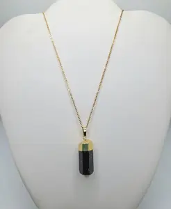 Black tourmaline raw crystal necklace