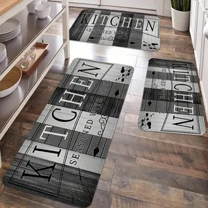 2/3pcs Kitchen Anti-slip Floor Mat Set, Kitchen Rugs Sets, Retro Wooden Printed Anti-fatigue, Soft Comfortable Flannel Anti-slip, Suitable for Kitchen, Dining Room