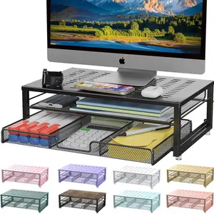 Computer Monitor Stand Riser, Desk Organizers and Accessories with Drawer, Office Desk Accessories & Workspace Desktop Organizers Storage for Classroom Office Supplies Decor (Black)