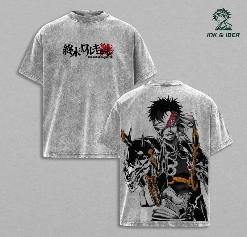 Retro Heavy Limited Qin Shi Huang x Record Of Ragnarok Anime Double Printed Vintage Washed Tee Unisex Oversize Heavyweight Cotton T-shirt for Anime Fans