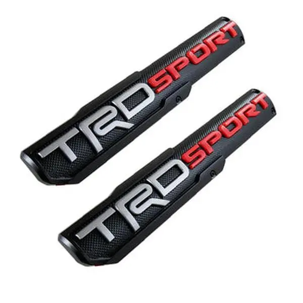 3D embossed TRD Sport & TRD Off Road fender badge decals, 2-piece set, self-adhesive no-drill waterproof truck side door badges, black/silver/red sticker decals, off-road styling upgrades, compatible with Toyota Tacoma and Tundra pickups