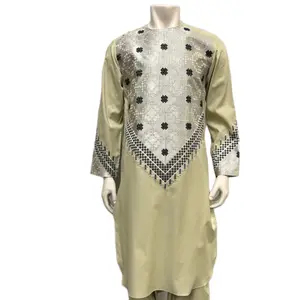 Men's Light Green Kurta with Intricate Embroidery and Sequin Details for Festive Wear