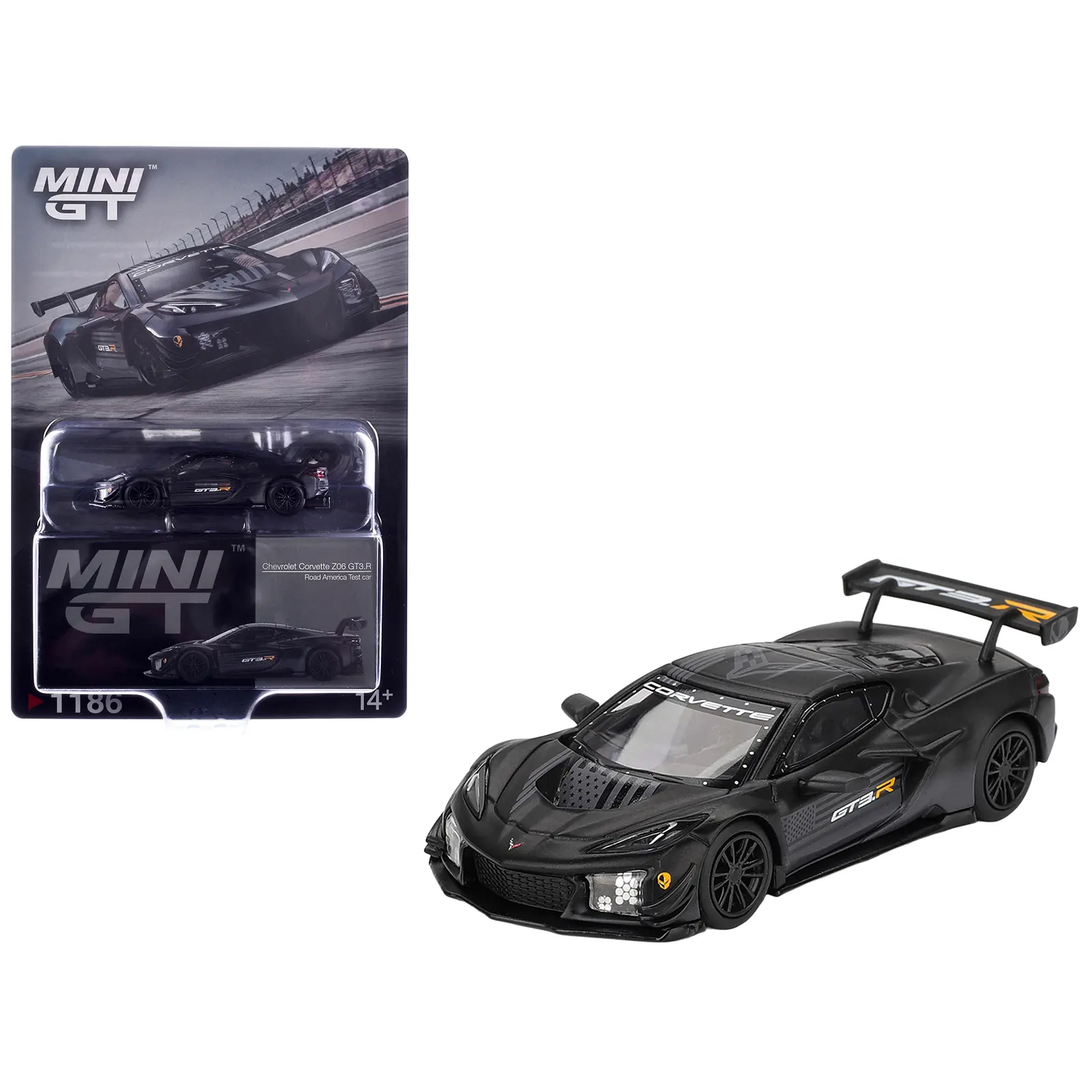 Chevrolet Corvette Z06 GT3.R "Road America Test Car" Black with Graphics Limited Edition 1/64 Diecast Model Car by Mini GT