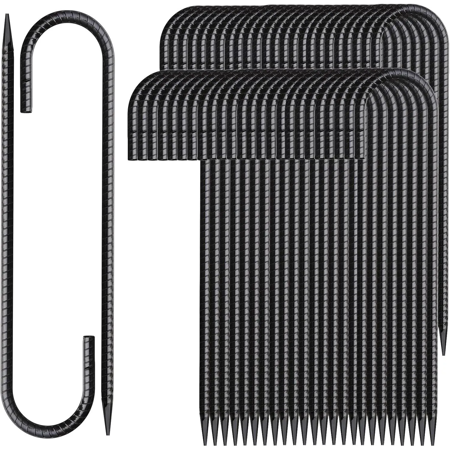 12 Inch Rebar Stakes 50 Pack J Hook Ground Stakes Heavy Duty Chain Link Fence Stakes Galvanized Anchors Metal Tent Stakes for Wire Fencing Concrete Forming Trampolines Camping Canopies Shed Swing