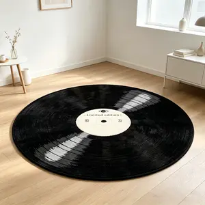 Limited edition vinyl record circular carpet retro trendy plush floor mat living room bedroom anti slip wear-resistant floor mat atmosphere decorative mat suitable for ins style/wooden home decoration Home Decor Rugs