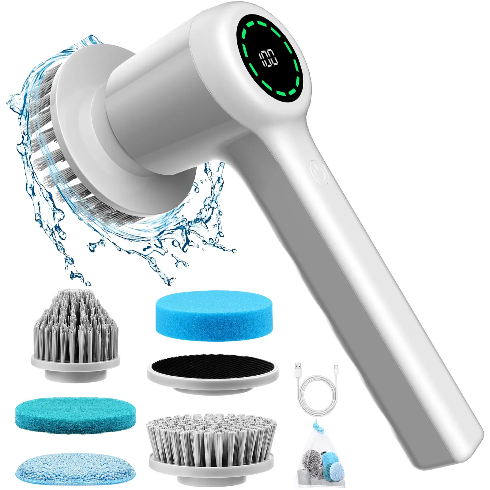 Electric Spin Scrubber, 2 Speeds Cordless Power Scrubber & Electric Cleaning Brush with 5 Replaceable Heads, Dual Speed IPX7 Waterproof Handheld Scrubber for Bathroom, Shower & Tile Cleaning