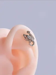 1pc Unique Punk Gothic Scorpion Cubic Zirconia Earrings, Punk Style Earrings, Cartilage Puncture Stud Earrings, Fashionable Jewelry Daily Vacation Music Festival Party