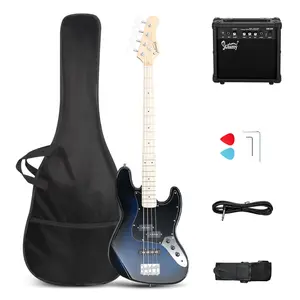 GLARRY Bass Guitar Full Size 4 String Exquisite Stylish Bass with Guitar Bag Power Line and Wrench Tool