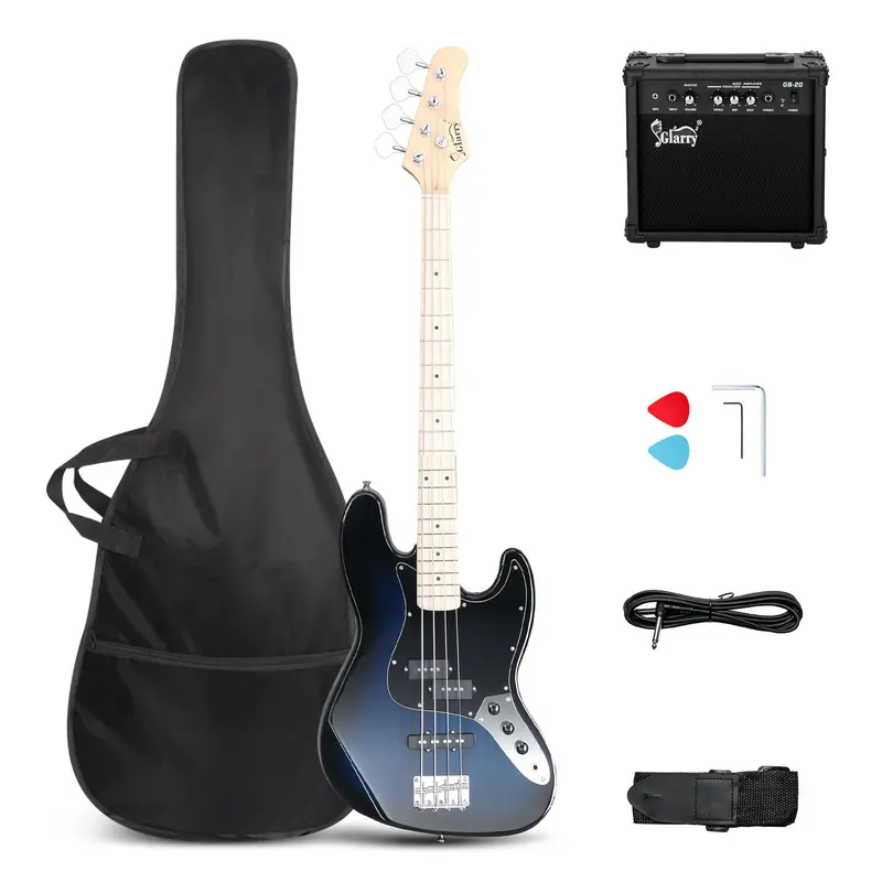 GLARRY Bass Guitar Full Size 4 String Exquisite Stylish Bass with Guitar Bag Power Line and Wrench Tool