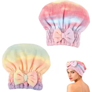 2Pcs Absorbent Hair Wrap for Wet Hair, Microfiber Hair Drying Caps,New Fast Drying Hair Turban Wrap Towels Shower Cap for Girls and(Green+Pink)