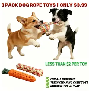 3 Pack Dog Rope Toys - Durable Chew Tug Toys for Small Medium Large Dogs, Teeth Cleaning Cotton Rope Set