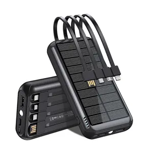 Solar Power Bank for Summer, 1 Count Large Capacity Power Bank with 4 Output Cables & LED Flashlight for Smartphone, Portable Charger, Handy Charging Devices