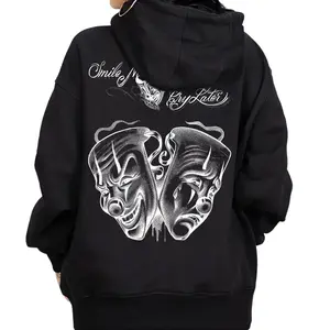 Men's Smile Now Cry Later 8 Oversized Unisex Cotton Pullover Hoodie - Loose Polyester Sweatshirts, Casual Long Sleeve Tops, Chicano Cholo Gangster Streetwear Graphic Menswear