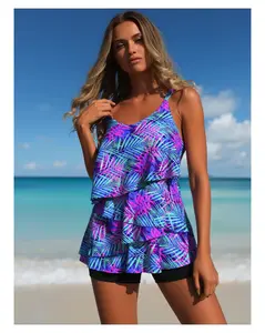 Women's Swimsuit Tankini Set V Neck High Waisted Bathing Suit Full Coverage Two Piece Swimsuit for Women Plus Size Swimwear