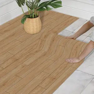 Thickened 40*100cm Floor Wallpaper Roll - Self-Adhesive, Self Adhesive Textured Beige PVC Floor Stickers with Wood Grain Pattern - Suitable for Stairs, Bathrooms, Living Rooms - Stick to Ceramic Tiles
