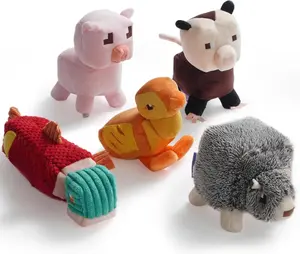 Fuzzwoof Pixel World Dog Squeaky Toys 5 Pack - Crinkle & Squeaker Dual Sound Interactive Fun for Small Medium Large Breeds - Cotton Blend Plush Bundle