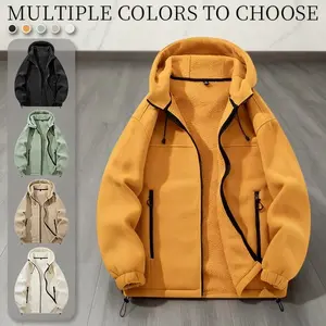 Men's Polar Fleece Outdoor Warm Jacket with Hood Autumn/Winter 2025 New Style Multiple  Menswear Hoodie Coats Stylish Tops Beige collar coat casual outdoor daily wear fleece-lined men outerwear top warm clothes coats  winter jacket