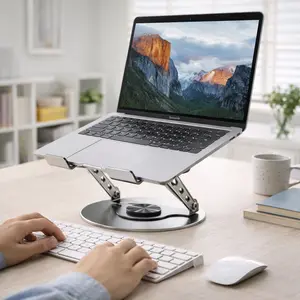 Laptop Stand for Desk, Foldable Aluminum Alloy Magnetic Notebook Riser Mount,Adjustable Height Ventilated Cooling Portable Computer Holder,360 rotaing Multi-functional ergonomic Stand for Laptop,heavy duty swivel base for Tablet and Phone sturdy support