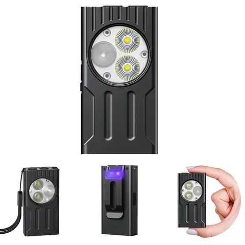 Unisex Rechargeable LED Torch with UV Light - High Lumens Super Bright EDC Compact Flat 6.5cm×3.5cm×1.8cm Pocket Flashlight, Aluminum Body, Mini Headlamp with Belt for Adults Camping, Fast Delivery Led Rechargeable Flashlight