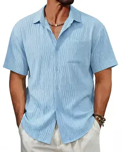 MAGCOMSEN Mens Button Down Shirt Short Sleeve Casual Textred Shirts Breathable Summer Beach Shirt with Pocket