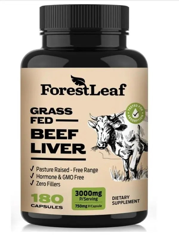ForestLeaf Grass Fed Beef Liver Capsules, 3000mg Per Serving, Supports Immunity & Body Wellness, Cleansing, Digestion, Natural Iron, Vitamin A and B12, Freeze Dried Beef Liver Supplement, 180 Caps