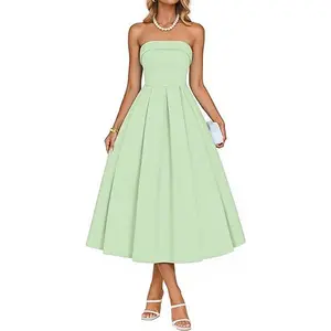 ZESICA Women's Summer Strapless Cocktail Dresses 2026 Elegant Off Shoulder Flowy A Line Wedding Guest Party Midi Dress
