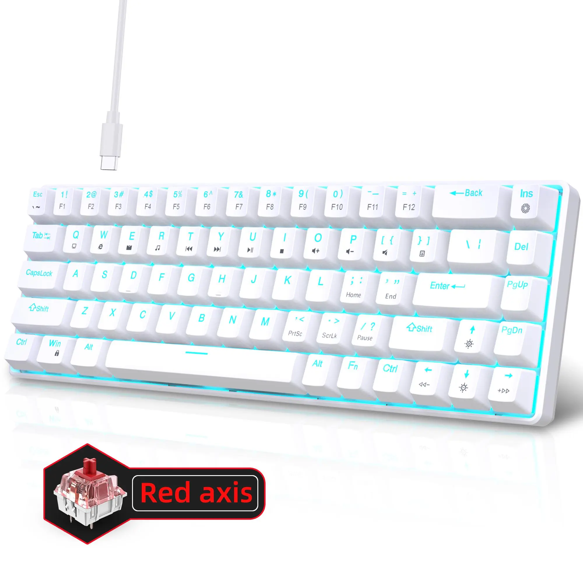 HXSJ 60% Mechanical Gaming Keyboard, Compact 68 Key Wired Mechanical Keyboard, Ergonomic Design Keyboard for Office Game Player & Live Streamer