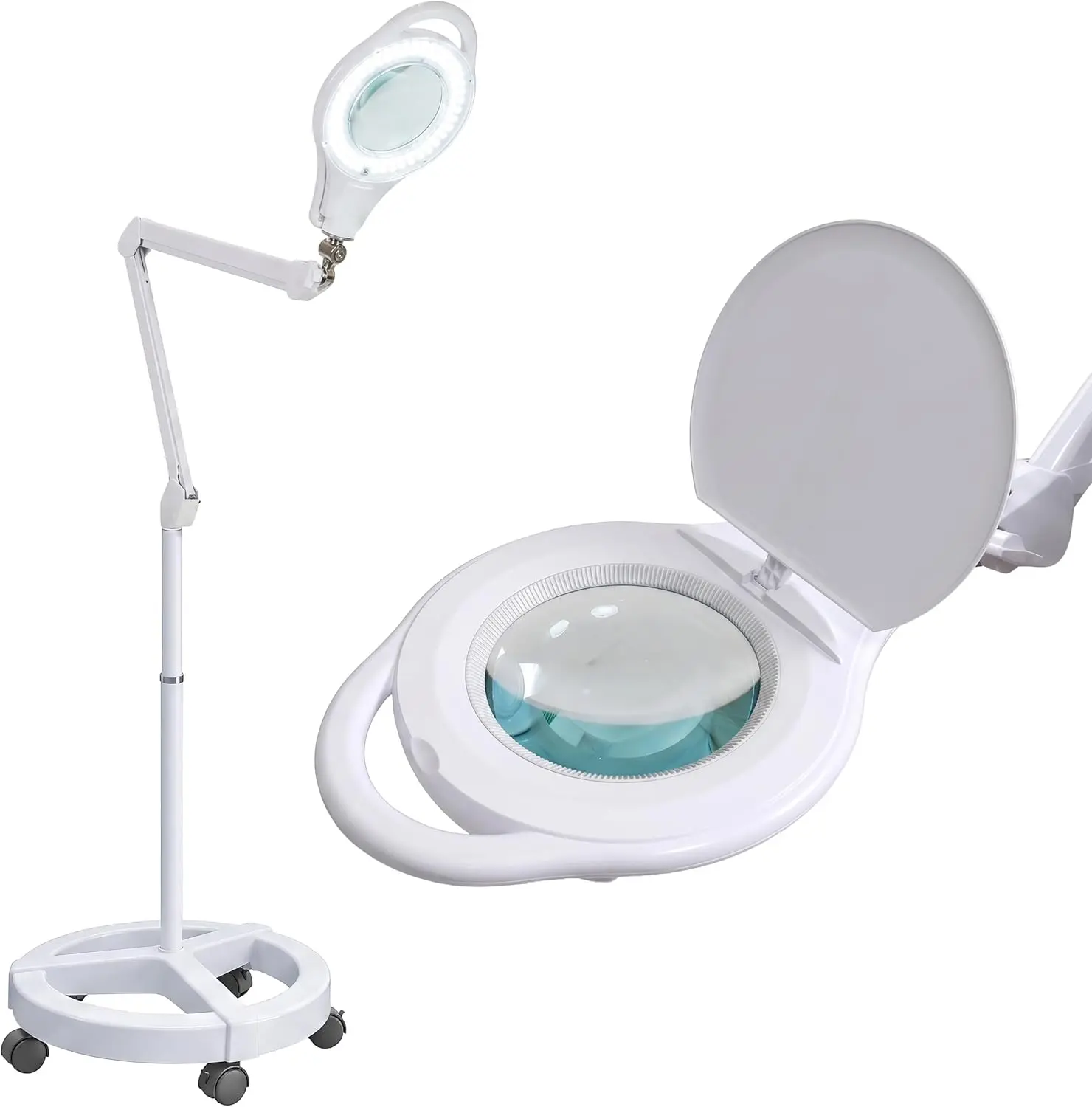 Neatfi Magnifying Floor Lamp | 2.25× (5D) Magnification | 1,000 Lumens LED | Adjustable 3000K–6500K Color Temperature | 5-Wheel Rolling Base | Reading, Crafts & Precision Work, White