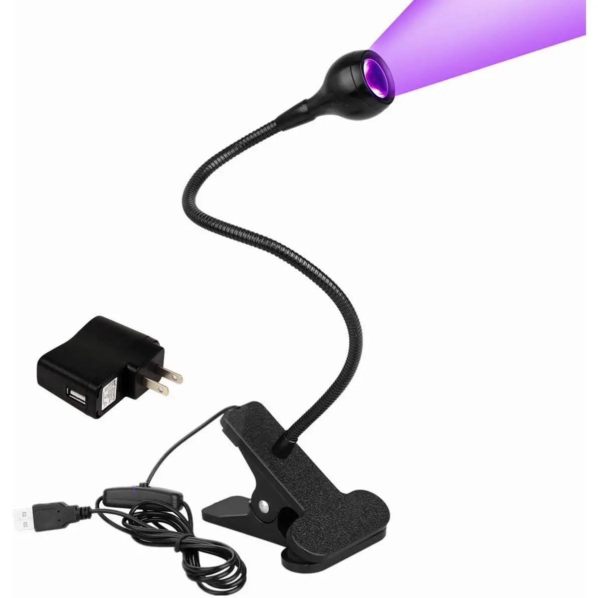 3W 395NM LED Black Light, Flexible Gooseneck UV Blacklight for Satin Detection, Lamp for Blacklight Poster and Party, Ultraviolet Curing Lamp for Fluorescent