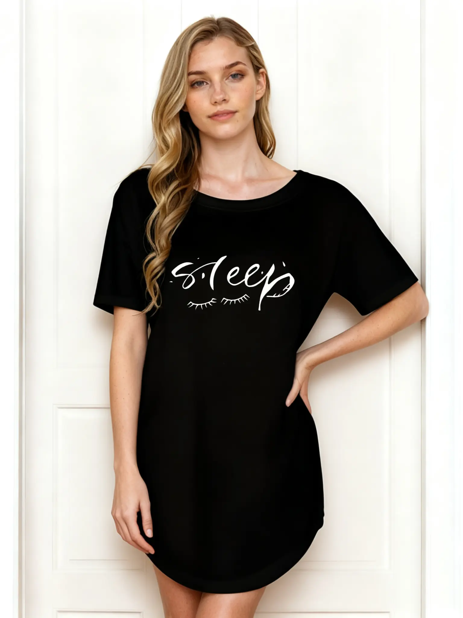 Women's Casual Polyester Nightwear Sleep Dress - Summer Style, Sexy, Soft, Loose Fit, Flattering, Chic, Comfortable, Modest Daily Loungewear, Machine Washable