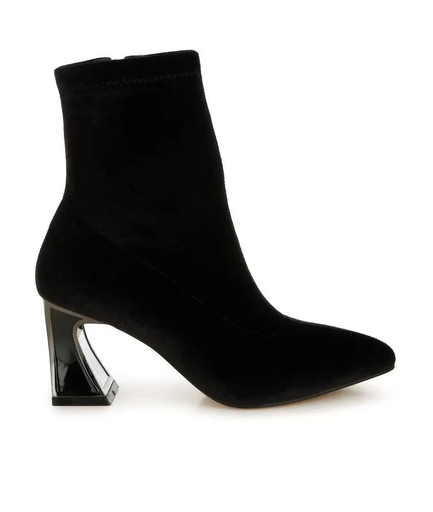 London Rag Womens Arcturus Flared Block Heel Velvet Boots 8