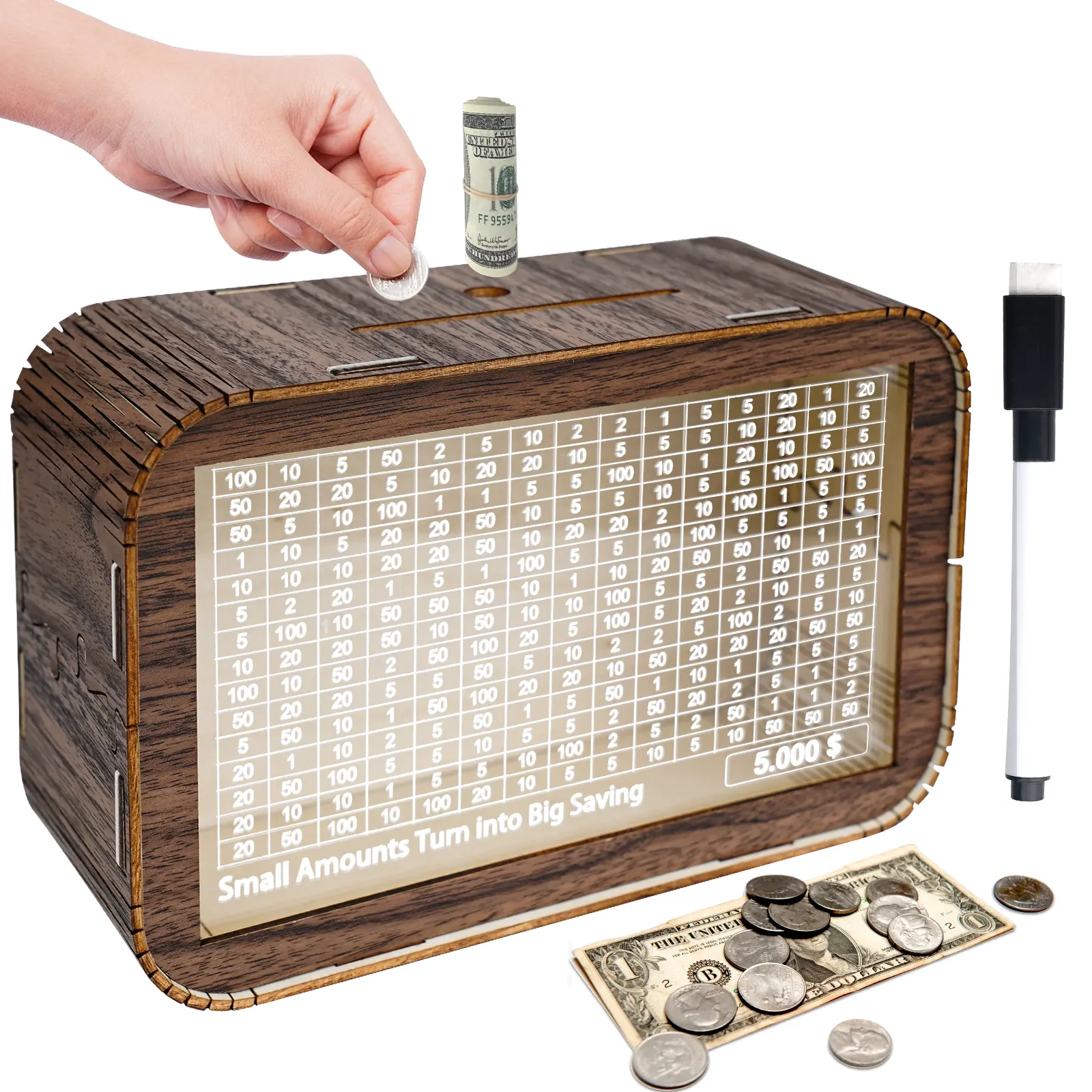 ANOTION Supplies Wooden Piggy Bank for Family Cash Coin Money Bank for Small Savers, Ideal Gift