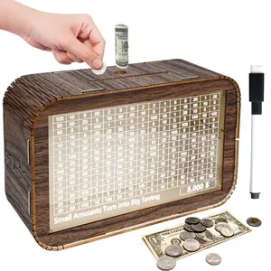 ANOTION Supplies Wooden Piggy Bank for Family Cash Coin Money Bank for Small Savers, Ideal Gift