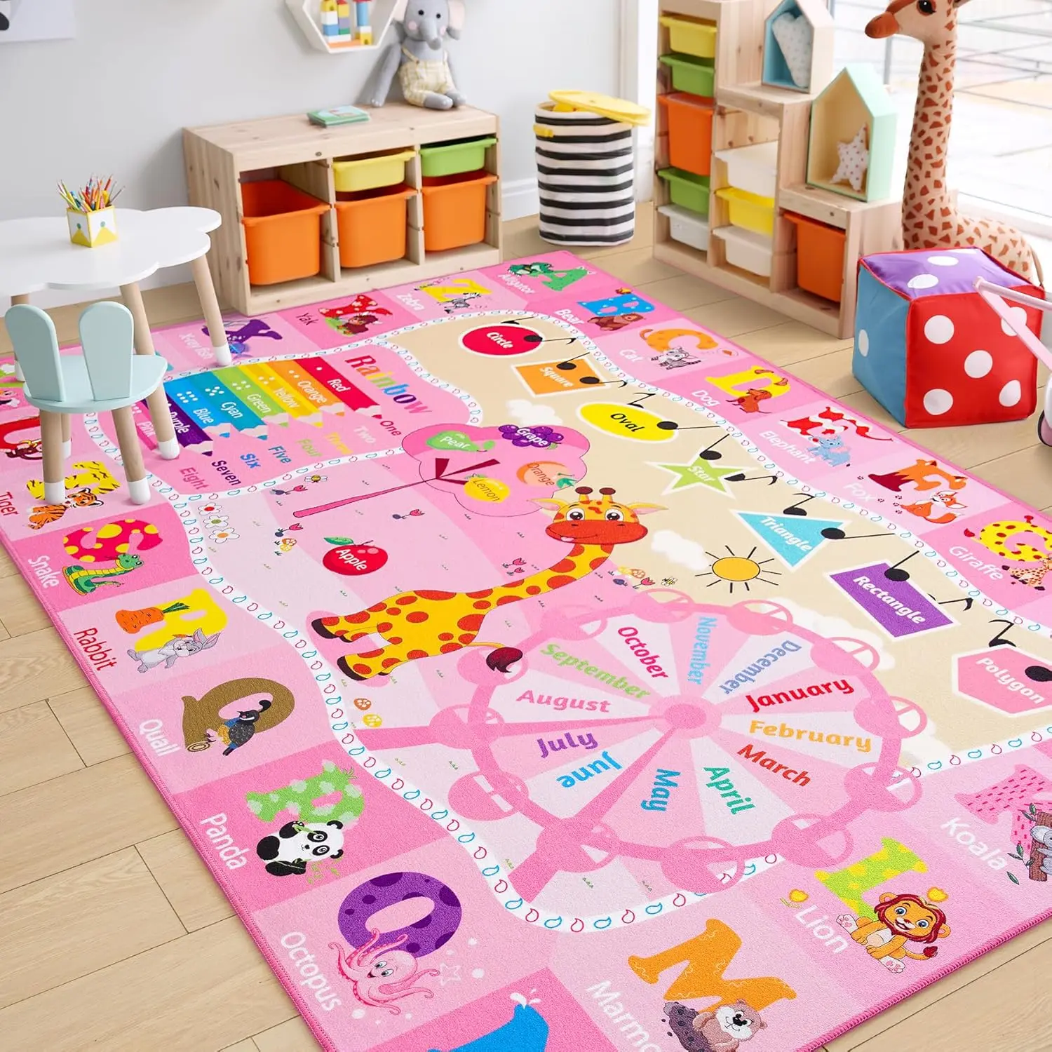 RUNIA Kids ABC Letter Pattern Indoor Area Rug - Non-Skid, Educational, Creative Machine Washable Floor Mat for Children's Playroom, Ideal for Nursery Bedrooms, Indoor Area Rugs, Non Skid Mats