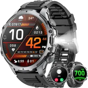 Military Smart Watch for Men (Answer/Make Call), Large Screen Smartwatch with LED Flashlight 1,85" HD Touch Screen 700mAh Large Battery Fitness Watch with Flashlight/Heart Rate/Sleep Monitor Fitness Tracker for iPhone & Android Black